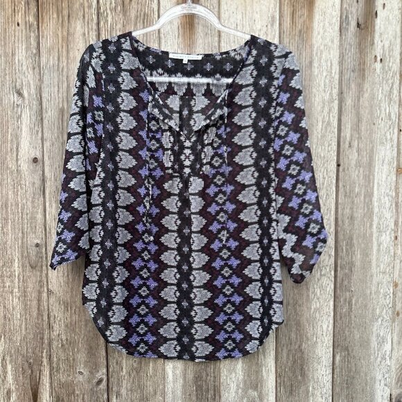 Violet & Claire Tops - Violet + Claire Sheer Abstract Roll Tab Blouse Medium